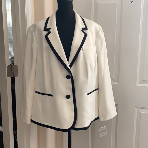 Kasper Herringbone Blazer with Contrast Trim - Picture 1 of 7